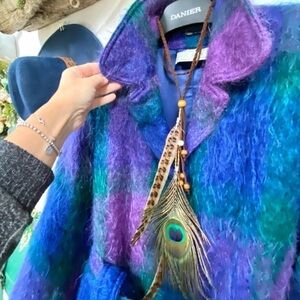 Boho Peacock/feather necklace w native/western Navajo/Pendleton/cottage vibe